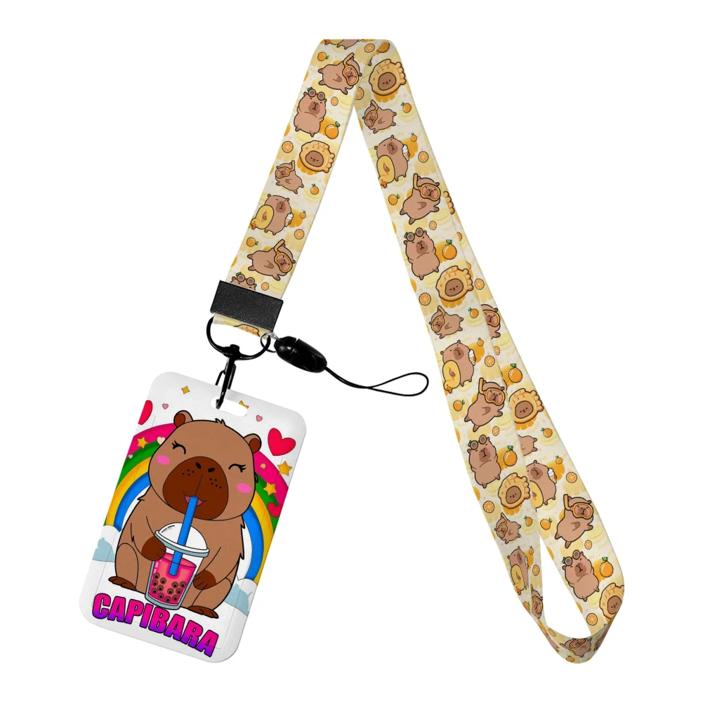 Cartoon Capybara Fashion Pattern Lanyards Id Badge Holder Strap Work Card Bus Access Card Holder Keychains Accessories