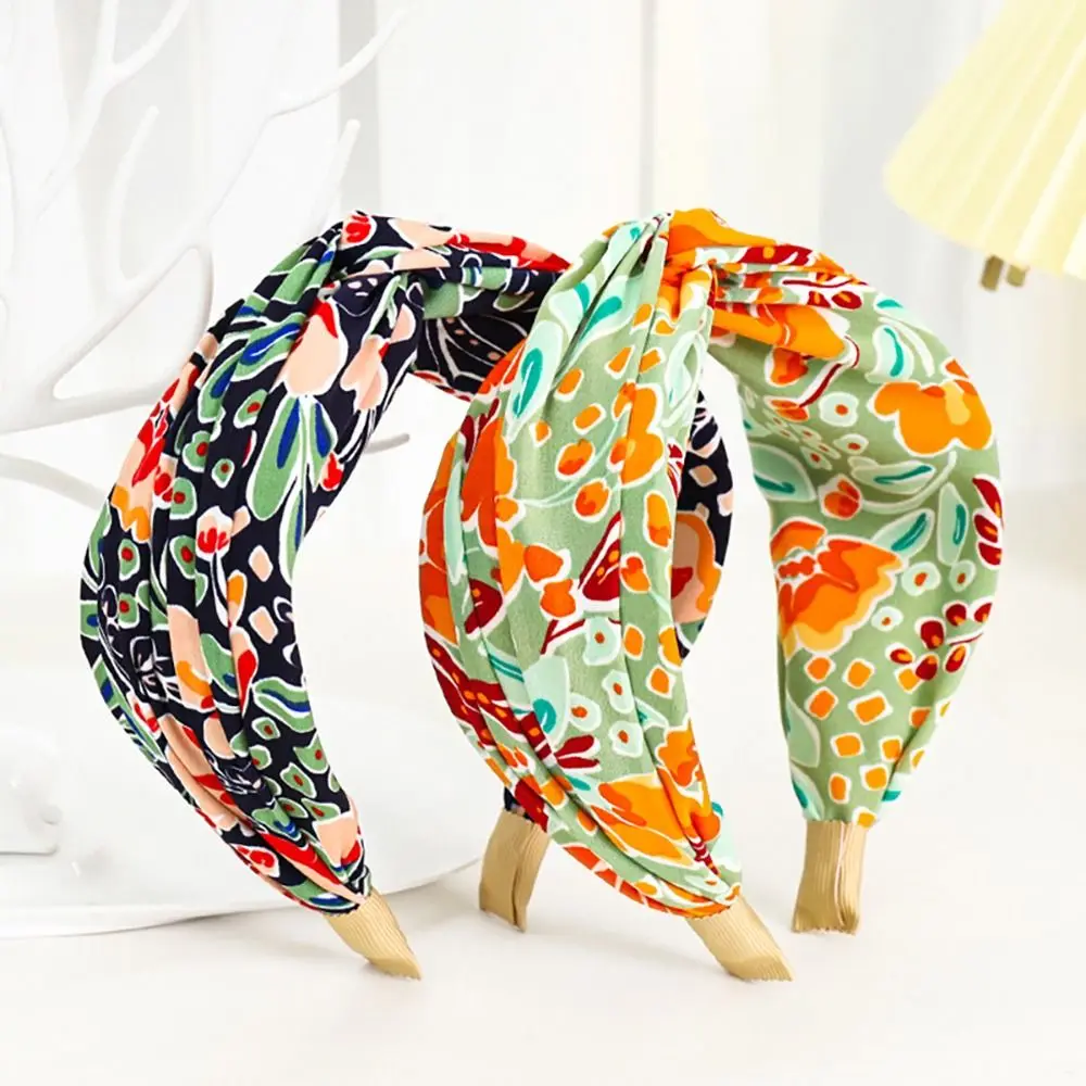 Versatile Flower Printed Headbands Chiffon Wide Thick Hair Hoop Top Knot Durable Hair Accessories Women and Girls