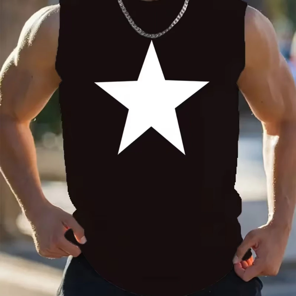 CLOOCL Big White Five-pointed Star Printed Vest Fashion Sports Vests Summer Men's Sleeveless T-Shirt Casual Top