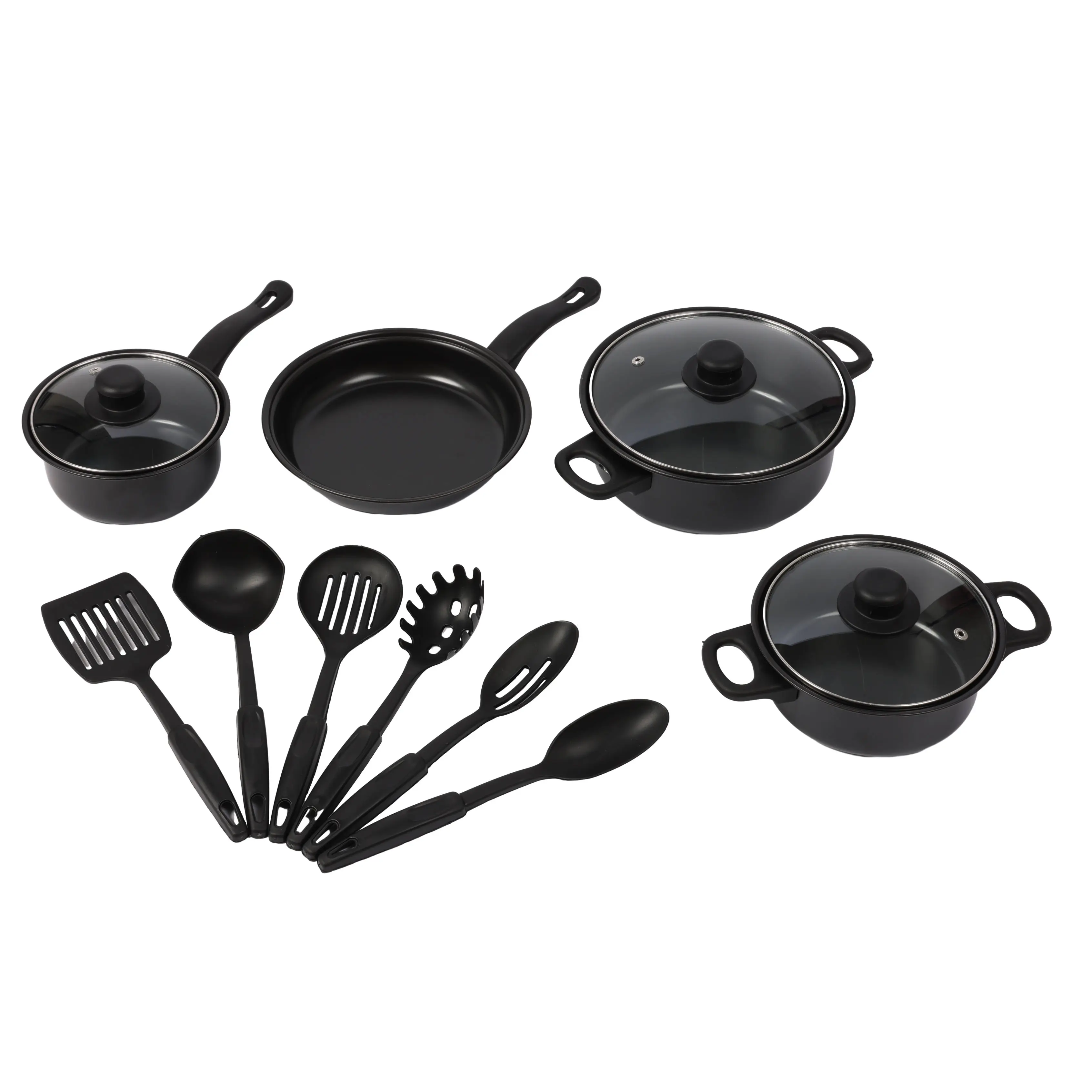 Kitchen 7 Piece  Cookware Sets Black Pot and Pans Cast Iron Cooking Pot Cookware Set