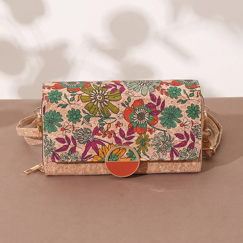 3pcs Crossbody Bags  Retro Cork Leather National Flower Printing Patchwork Pillow Light Protable Flap Cover Hasp Shoulder Bag