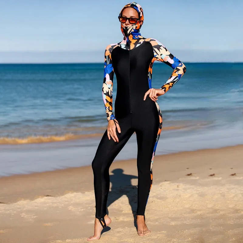 New Snorkeling Swimsuit Women's Summer Hot Spring Swimsuit Long Sleeved Hooded Jellyfish Suit Sun Protection One-piece Swimsuit