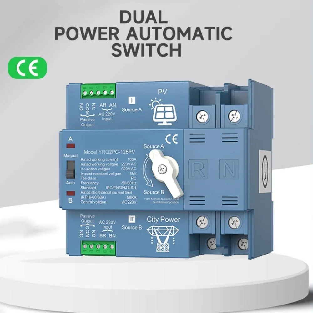 

Автоматический переключатель питания для фотоэлектрических солнечных систем 2P 63-125A AC220V, устройство для переключения между двумя источниками питания (солнечный инвертор и сетевое электроснабжение)