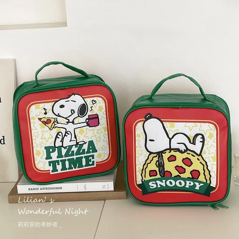 Snoopy animation peripheral pizza cosmetic bag cartoon print fashion storage bag portable three-dimensional flip bag for outing