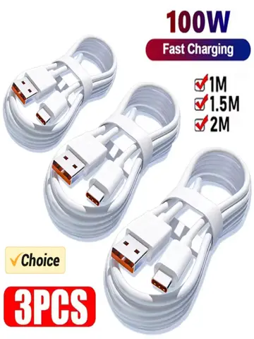 3PCS 100W 6A Super Fast Charger Cable Fast USB Type C Charging Data Cord Quick Charger Cable Type C Charger Fast Charging