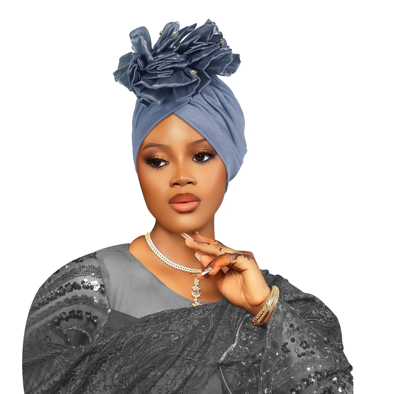 الأفريقية السيارات Gele Headties مسلم عمامة الحجاب للنساء مطوي بونيه قبعة هندية نيجيريا رئيس التفاف قبعة الزفاف Geles وشاح #5