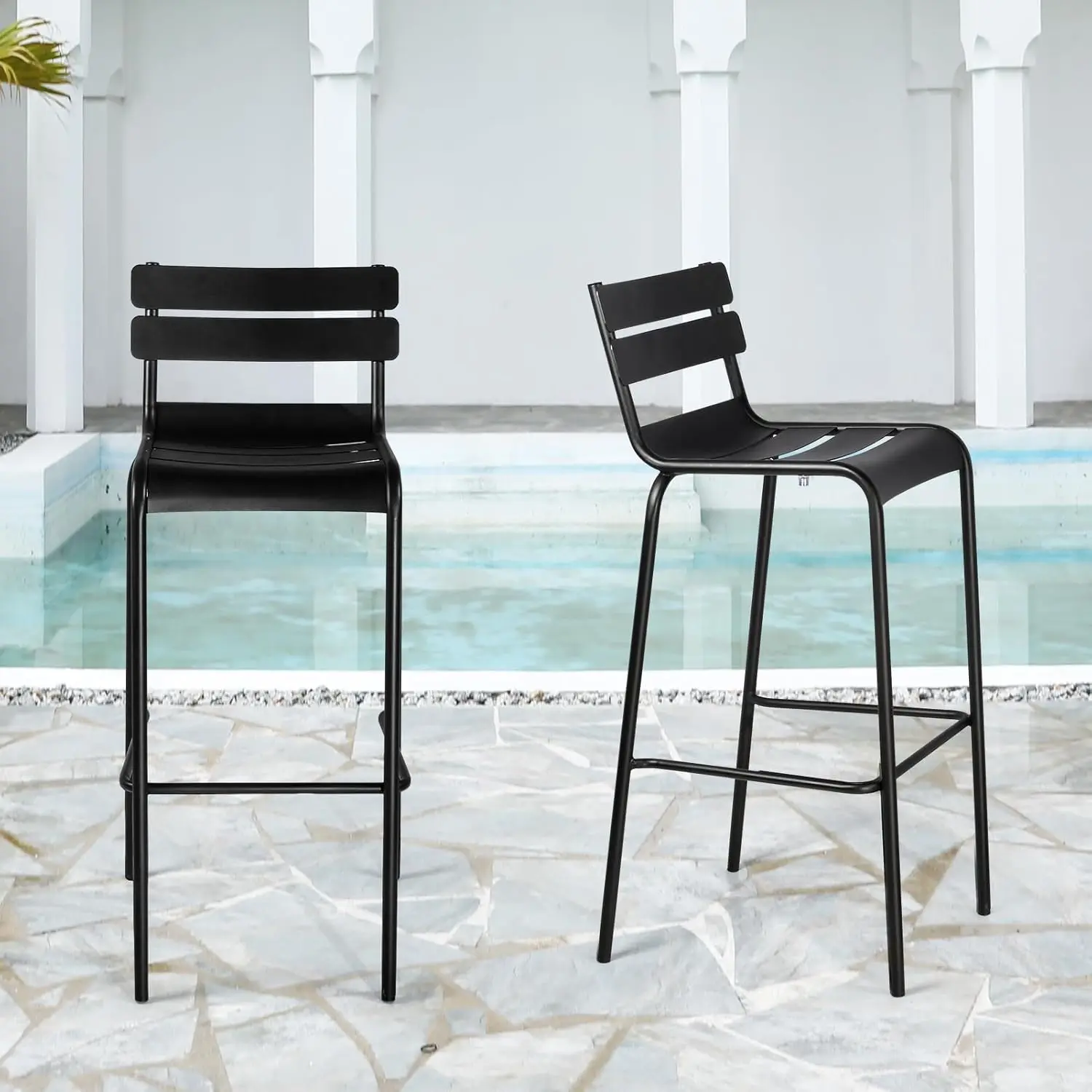 Stools with Backrest Extra Tall Patio Chairs Modern Cafe Chair for Outdoor Indoor Kitchen Dining Stool 31.4inch Seat