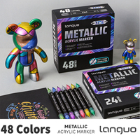 LanGuo 12/24/48Color Dual Tip Acrylic Paint Marker Set Professional Artist Drawing Pens for Student School Supplies Art Projects