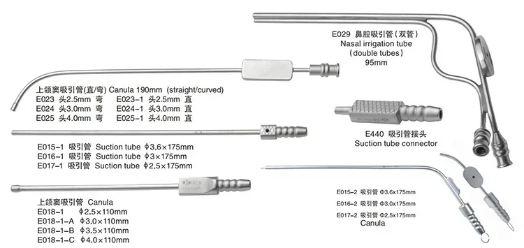 Reusable stainless steel types of medical ENT surgical suction tube, Ear instruments