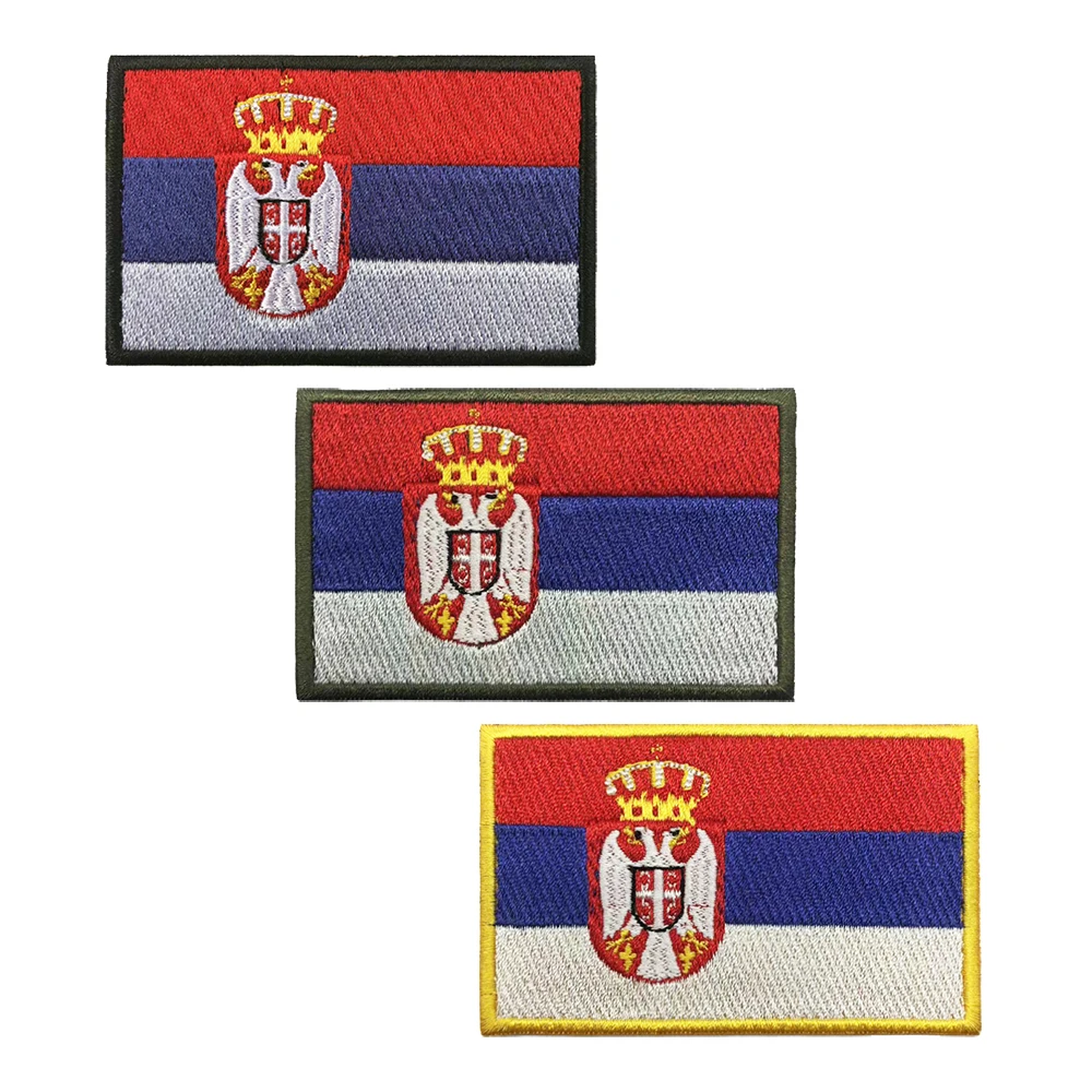 1PC Serbian Flag Serbia Opaska na ramię Haftowana naszywka Hook & Loop Or Iron On Embroidery Badge Cloth Military Moral Stripe