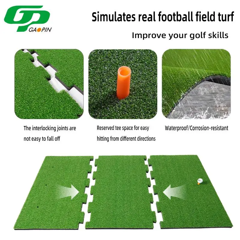 GP Mat Golf Practice Mat 3 Sections Heavy Duty Premium  Grass Non-Slip Pad Quick Setup for Home Garden Simulator Use