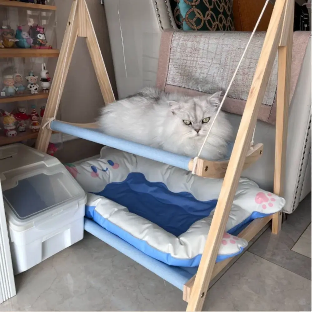

Solid Wood Cat Swing Elevated Frame Stable Design Cat Hammock Thickened Wood Comfortable Cradle Hanging Bed Cat Climbing
