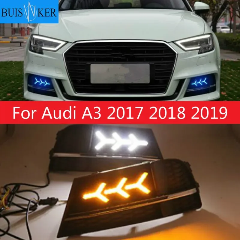 

1set LED DRL Daytime driving Running Lights Daylight waterproof with turn Signal For Audi A3 2017 2018 2019