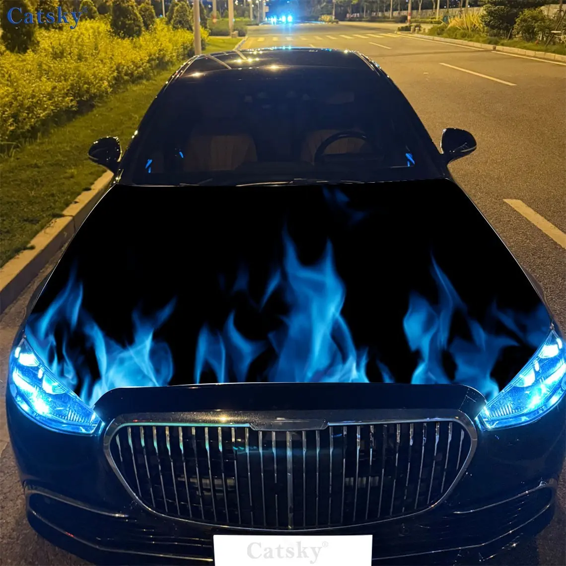 

Burning Blue Flame Car Hood Sticker, PVC Waterproof Self-Adhesive Car Hood Sticker, Car Hood Decoration Protection Sticker, Auto