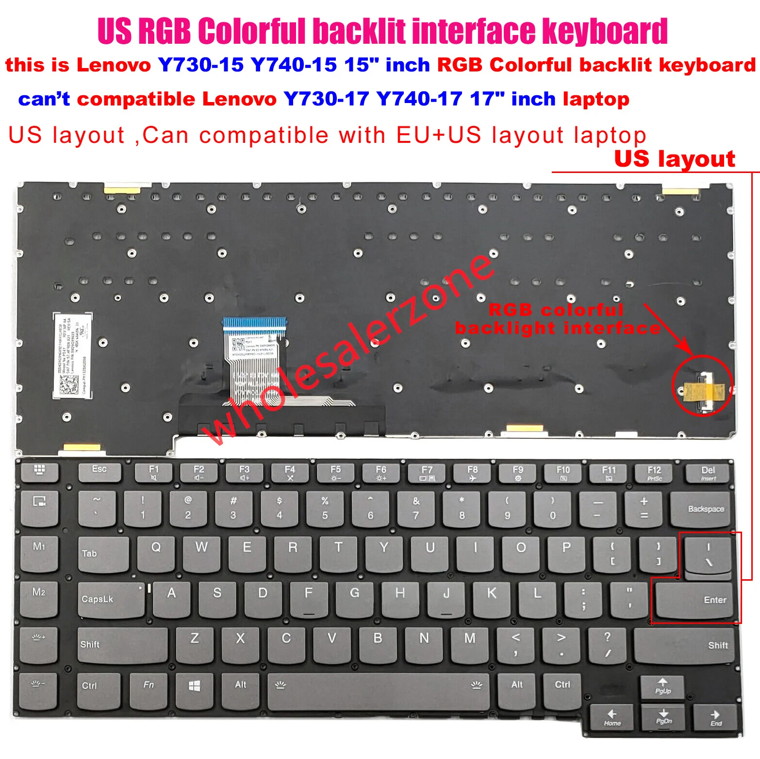

New For Lenovo Legion 15.6" inch Y730-15ICH Y740-15IRH Y740-15IRHg laptop US RGB Colorful Backlit interface Keyboard