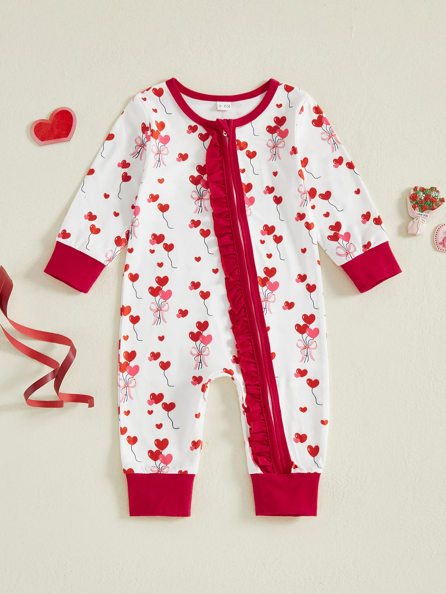 

Осенний комбинезон на косой молнии для маленьких девочек, комбинезон с длинными рукавами и круглым вырезом в форме сердца и воздушным шаром с принтом