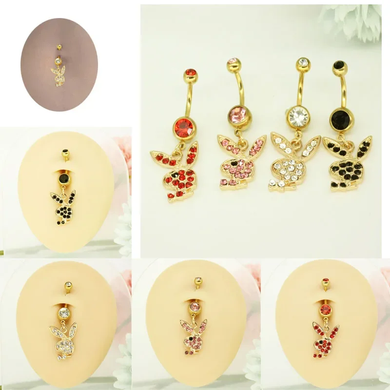 Zarte Kaninchen Bauchnabelringe für Frauen Chirurgenstahl Bauchnabelpiercing Schmuck Punk Nabelringe Körperschmuck