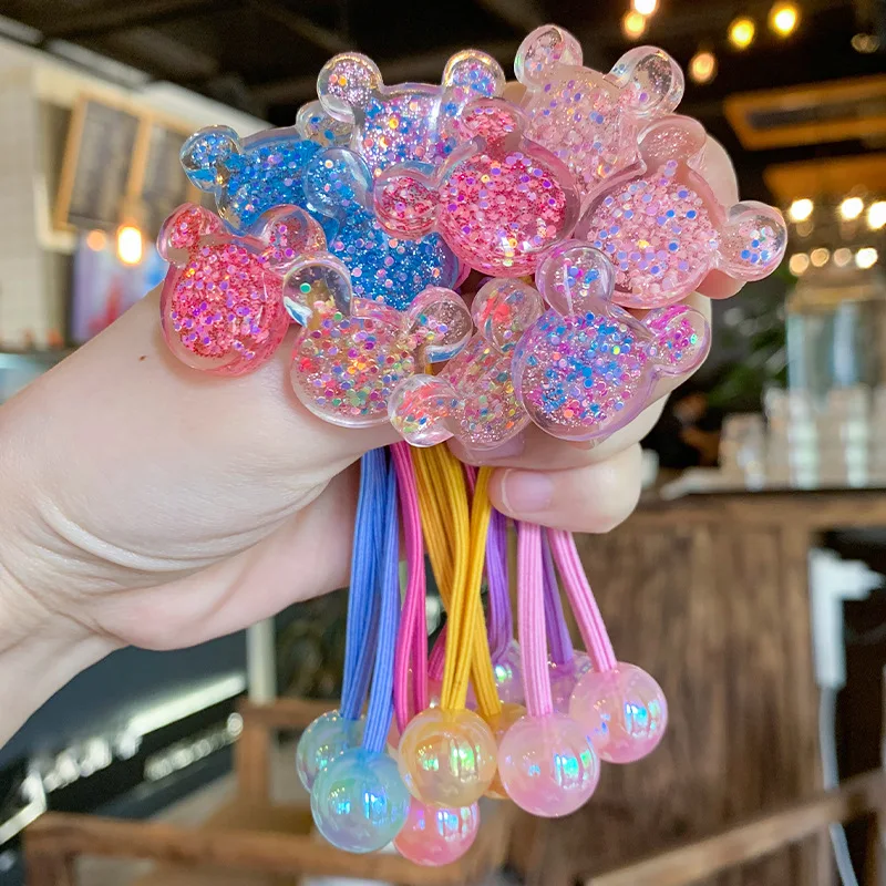 Sparkling Bead Heart Hair Ties Korean Style Twisted Rubber Bands Cartoon Ponytail Holders for Toddler Girls Daily