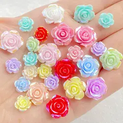 20pcs 9/14mm AB Resin Rose Flatback Flower Rhinestone Gems Scrapbook Wedding Ornaments Applique Crafts DIY