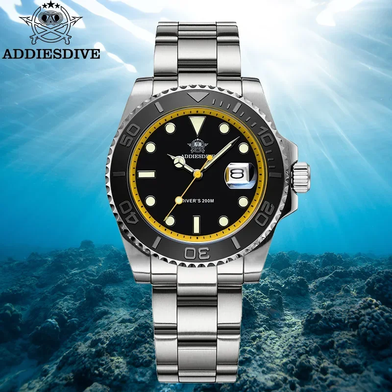 

ADDIESDIVE NEW Stainless Steel Dive Quartz Watch 200m Waterproof Calendar Display Super Luminous Men's Watches AD2040 Wristwatch