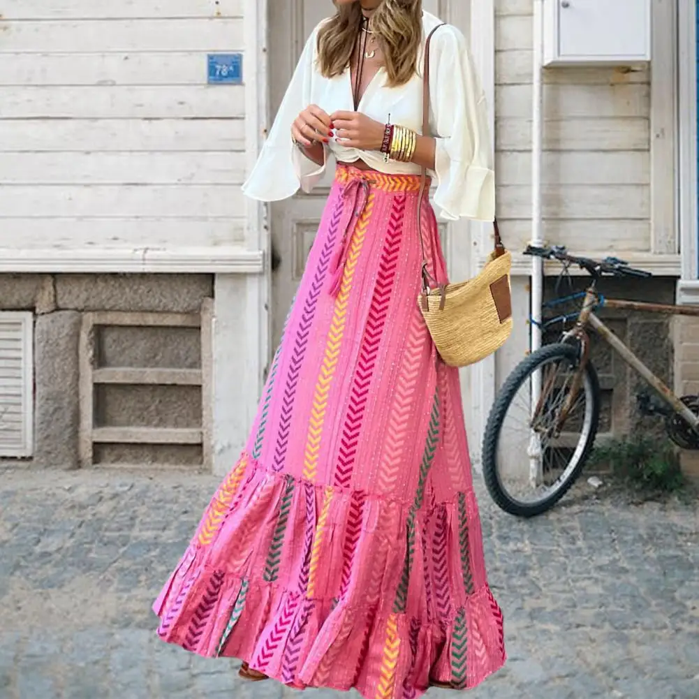 Falda suave y transpirable para mujer, falda con volantes, cintura elástica, no se decolora, combina con todo, ropa de calle, informal, suelta, Playa