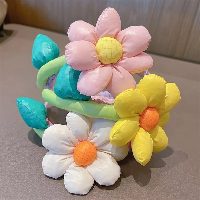 Korean 3D Flowers Hat Sunflowers Cute Girls\' Hair Bands Spring Summer Hair Wear Baby Girl Birthday Gifts Headbands Supplies