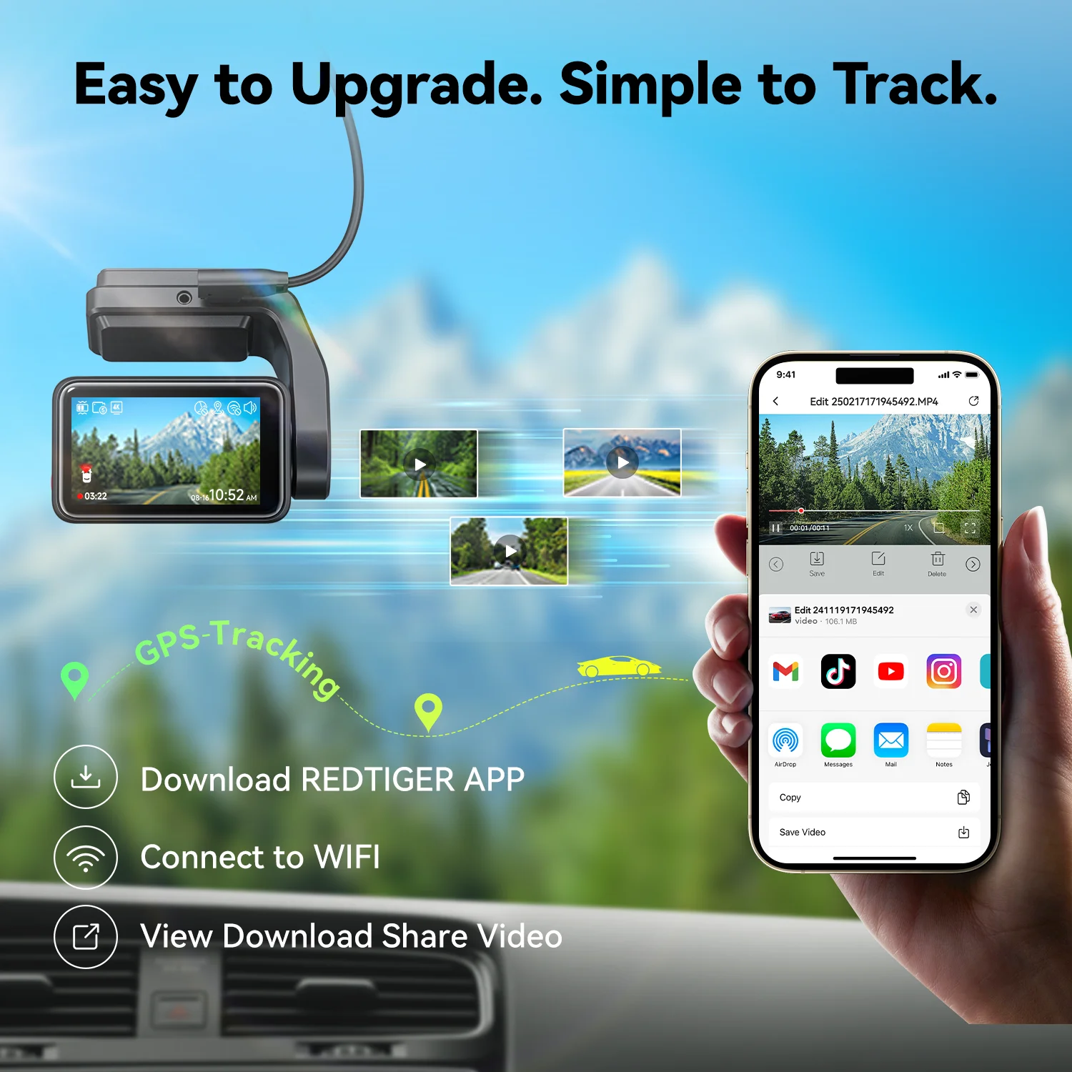 كاميرا REDTIGER F4 4K Dash Cam الأمامية، كاميرا سيارة صغيرة 2.2 بوصة، شاشة لمس 2160P UHD، تحكم صوتي، تتضمن بطاقة 32 جيجابايت، رؤية ليلية #3