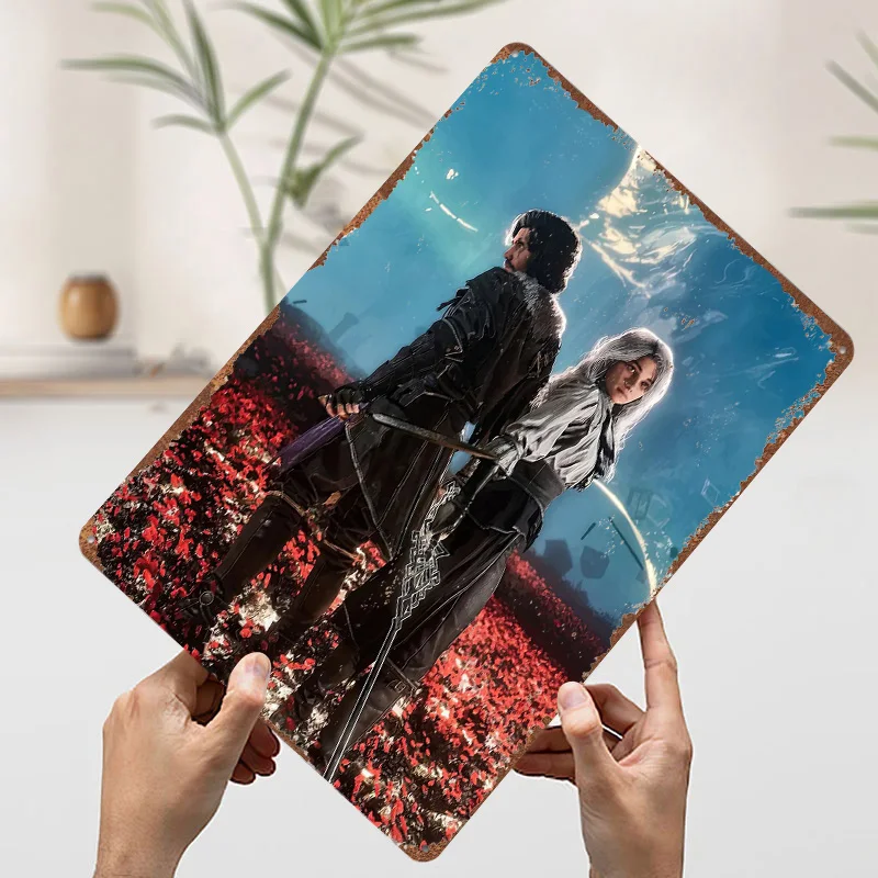 شخصيات خيالية في منظر طبيعي يشبه الحلم ملصق معدني علامات القصدير جدار الفن عصا ديكو علامة معدنية مخصصة لغرفة الديكور المنزل