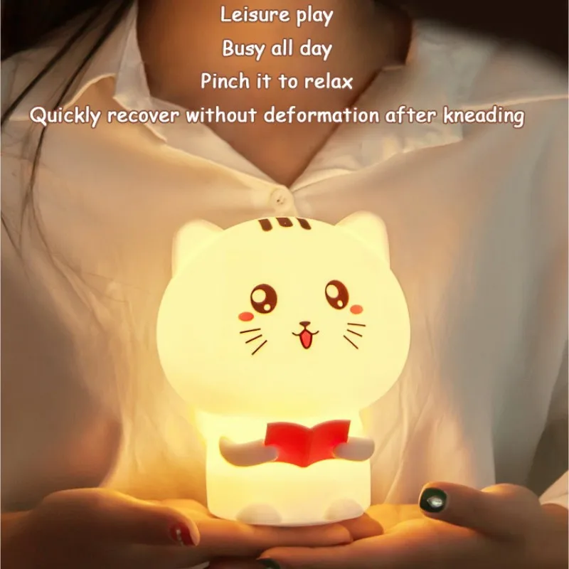 Colorful Life Cute Cat Silicone Night Light Soft Lighting Kids Bedside Lamp Bedroom Decoration Holiday Gift