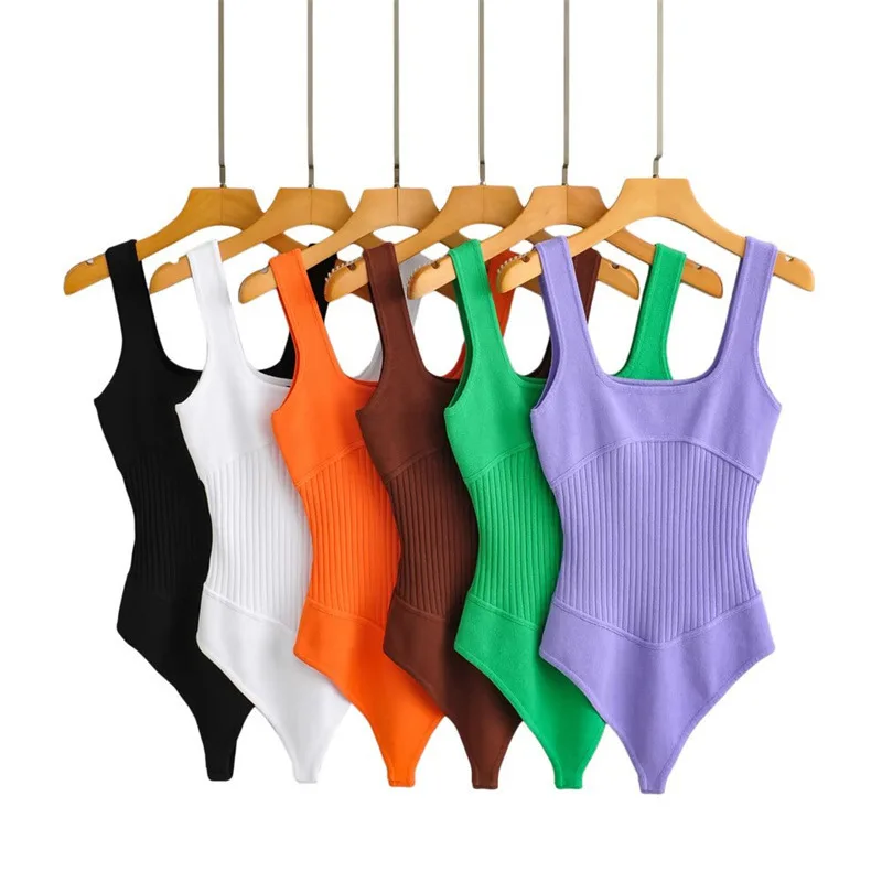 Dave&di Square Neck Elastic Slim Knit Jumpsuit For Women In Summer, Tight Fitting And Sexy Spicy Girl Tank Top