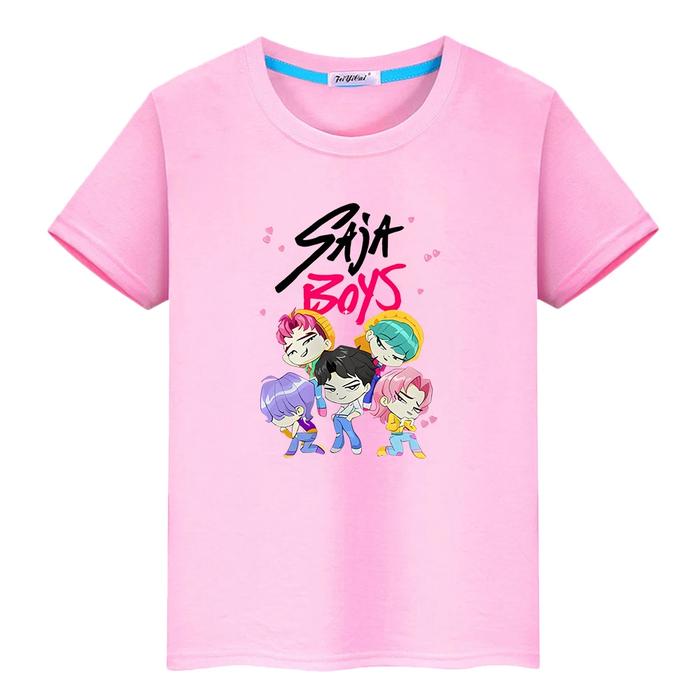 تي شيرت مطبوع للأولاد من Saja للأطفال الأولاد 10 سنوات kpop شيطان الصيادين 100% قطن Kawaii تي شيرت أنيمي قصير لطيف ملابس الفتيات y2k