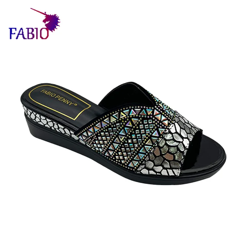 FABIO PENNY Women\'s Rhinestone-Decorated Slippers Fashionable Shiny Thick-Soled Comfortable Casual Commuting Slippers