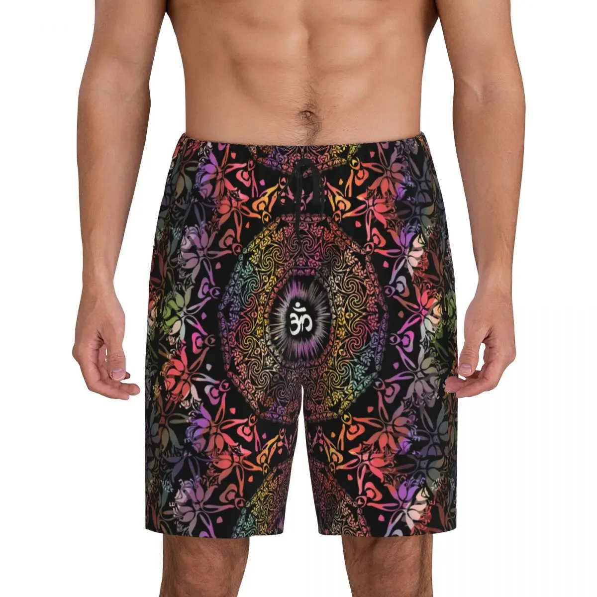 

Custom Printed Mandala Om Buddhism Aum Pajama Shorts for Men Zen Yoga Meditation Sleepwear Bottoms Sleep Short Pjs with Pockets