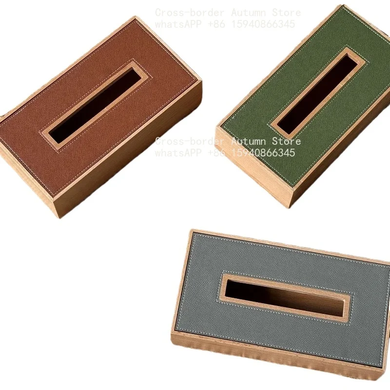 

Luxury Wooden Tissue Boxes Leather Storage Aesthetic Tissue Boxes Organizers Napkin Holder Coffee Tables Napkin Box Bedroom