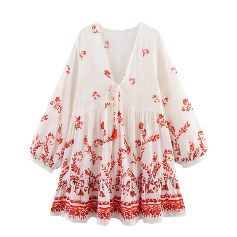 Summer 2025 New Women's Faion Long Sve V-ne  Dr Versatile Print Commute Sle Spring Summer Collection 502904