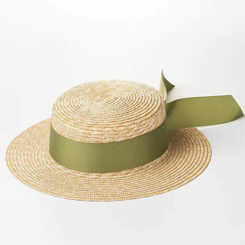 

X224 Summer Straw Sun Hat Dovetail Bow Straw Flat-topped Straw Hat Outdoor Tourism Beach Caps Celebrity Straw Hat Adjust