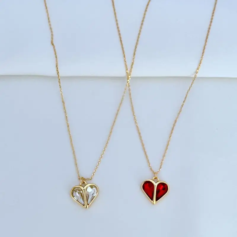 

KS Европейская и американская мода Любовь Персиковое сердце Красное блестящее циркониевое нишевое женское милое ожерелье