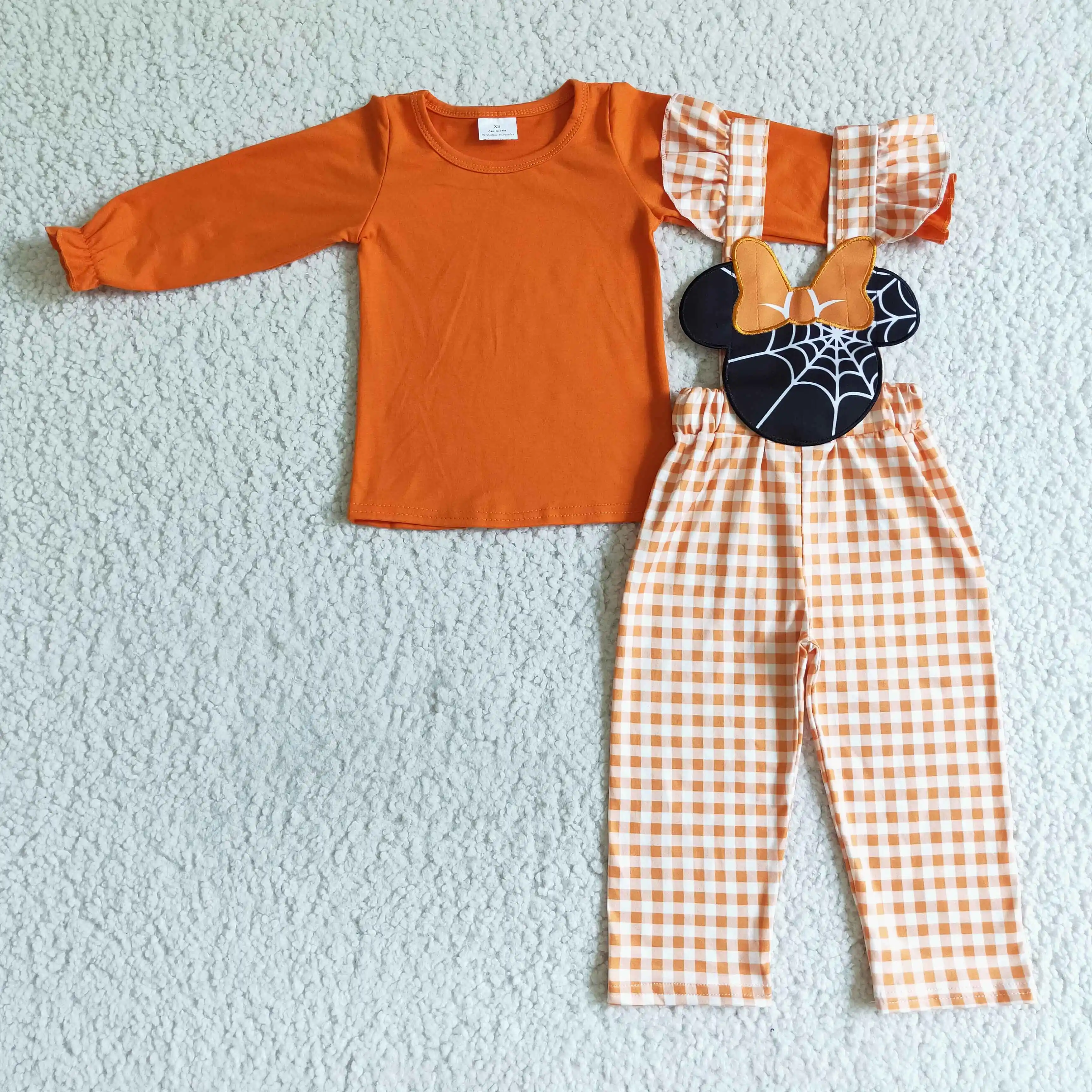 

H​ot Sale RTS Baby Halloween Orange Outfits Kids Wholesale Clothes Sets Toddler Girls Apparels