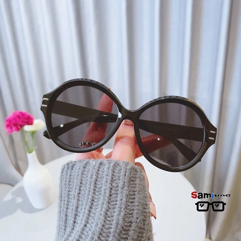 Samjune Oversized Retro Rice Staple Round Sunglasses for Women UV400