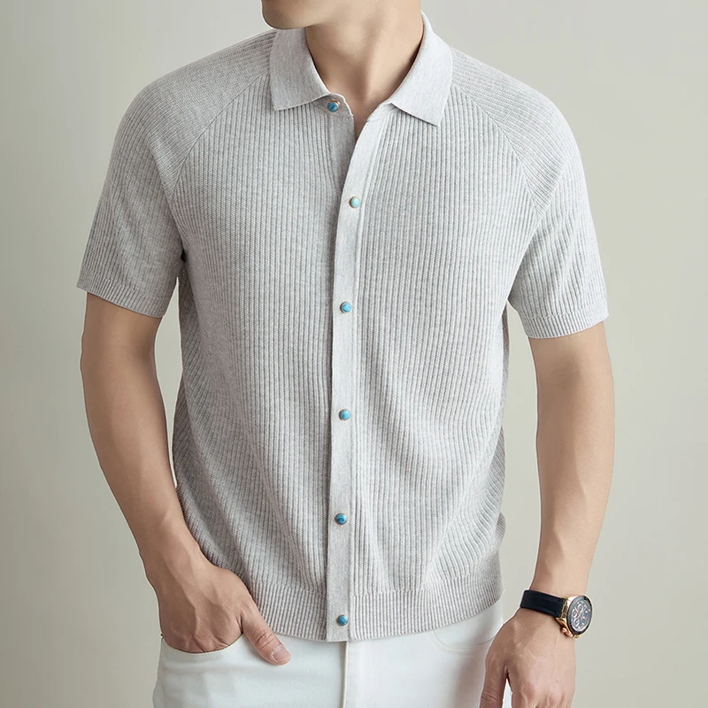 Afbeelding 3: Gebreid vest, T-shirt met korte mouwen, heren zomer nieuwe stijl, high-end casual, Old Money stijl, heren revers top