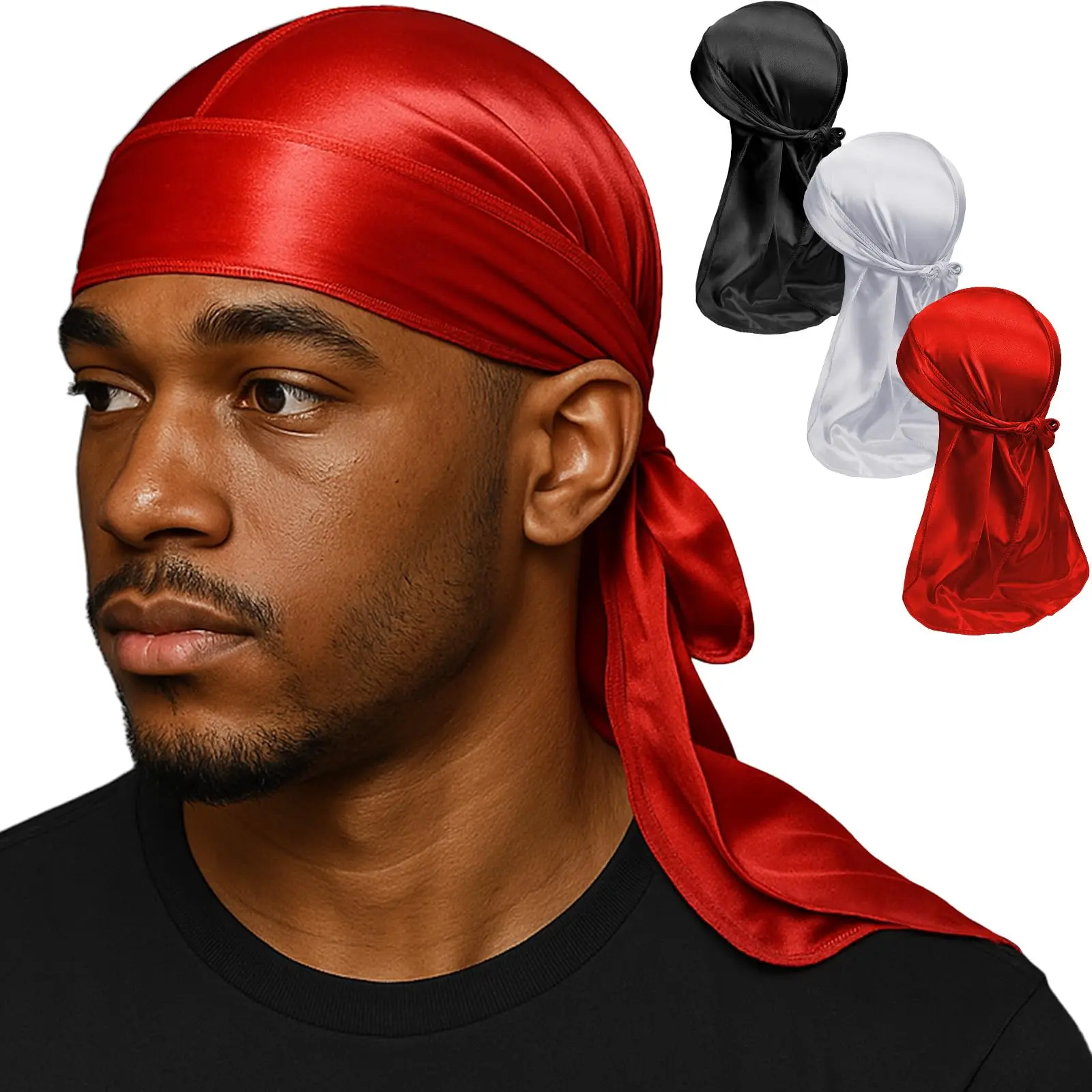 Durag Largo de Moda, Bandanas de Seda y Satén, Gorro Turbante, Gorro para Quimioterapia, Pañuelo para la Cabeza de Motociclista, Gorro de Pirata, Accesorios para el Cabello para Hombres y Mujeres