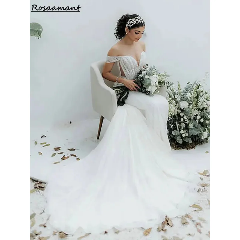 Bohemian Off The Shoulder A-Line Wedding Dresses Sleeveless Appliques Lace Bridal Gowns Robe De Mariée