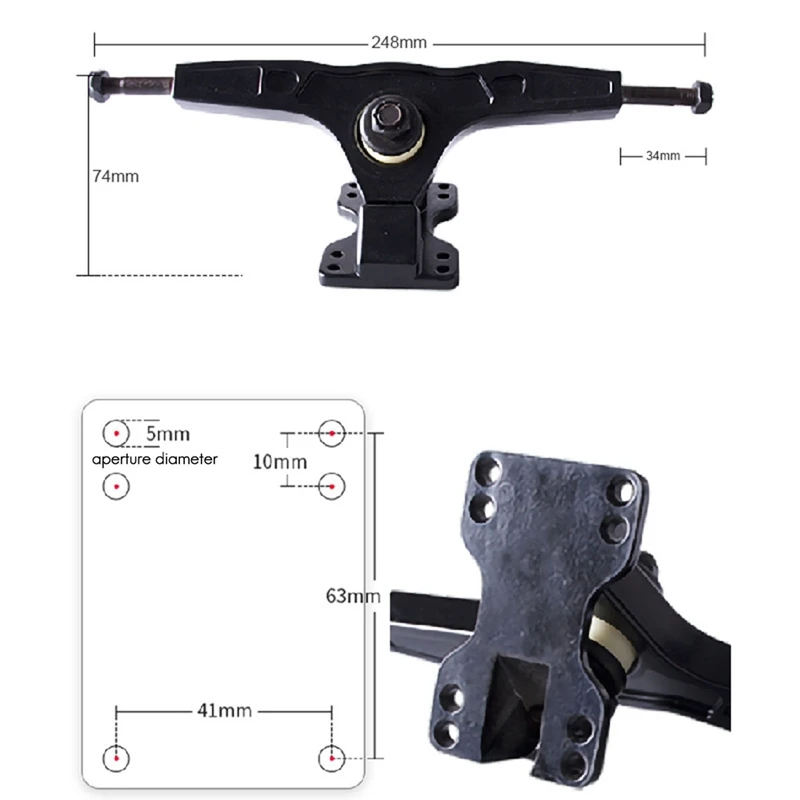 Truk papan luncur gravitasi 7 inci dengan roda Skateboard Off Road karet 76Mm bantalan 608 Kit lengkap, HITAM