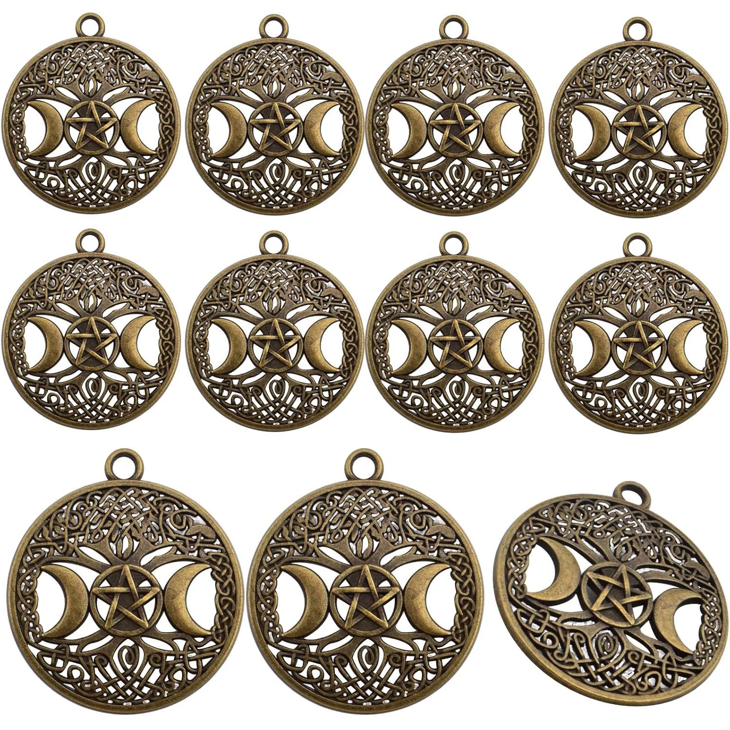 

20 шт. винтажных подвесок-талисманов «Древо жизни» с пентаграммой «Тройная луна-богиня», круглые тибетские подвески-пентакли из сплава, висячие украшения в виде дерева