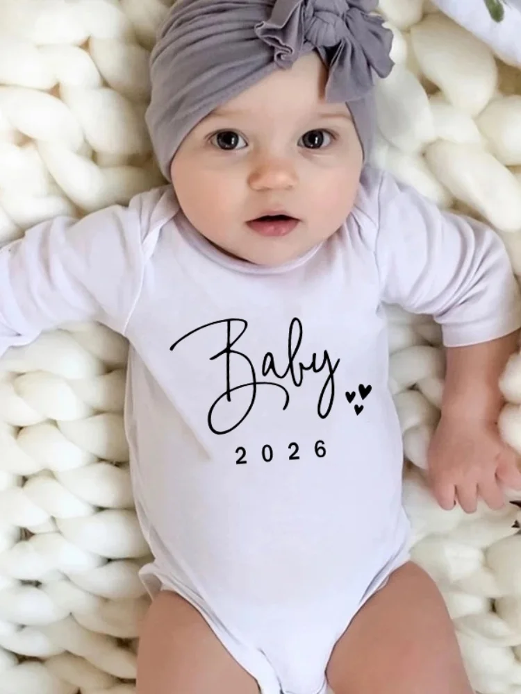 طفل 2026 طفل رومبير قميص قطني بكم طويل الرضع بذلة قريبا بنين بنات ارتداءها الصيف إعلان الحمل الملابس