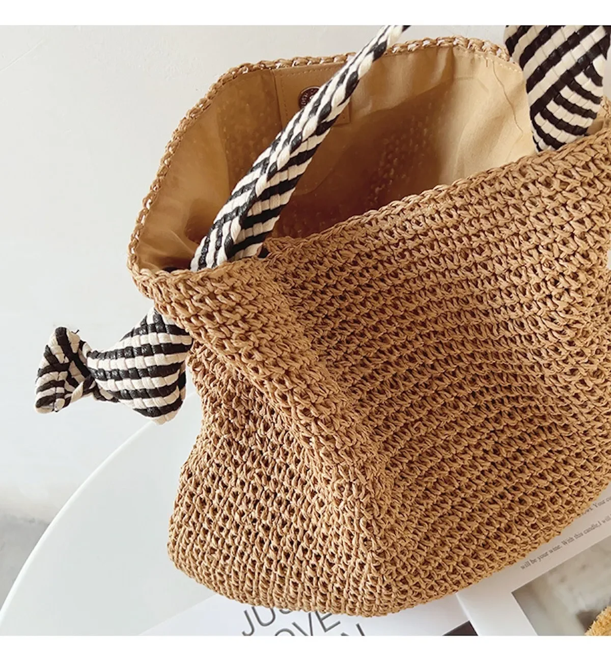 Straw Shoulder Bag for Women Bucket Tote Summer Beach Woven Handmade Weaving Handbag