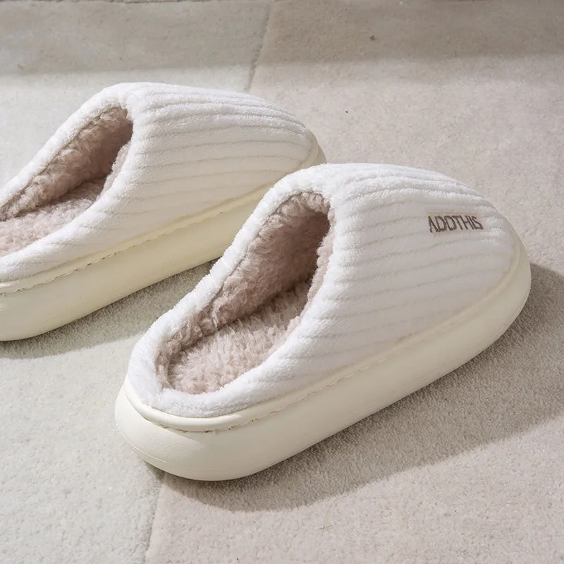 Couple Slippers Indoor Stripe Fluff Memory Foam Fluffy EVA Non Slip Soft Heel Plush Slippers Women's Winter Couples House shoes