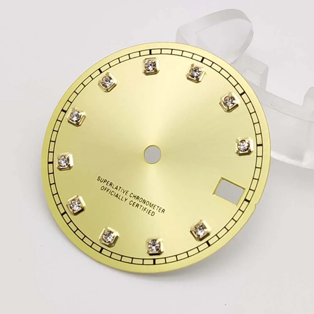 Новый бриллиантовый циферблат диаметром 28,5 мм подходит для запасной части циферблата мужских автоматических механических часов с механизмом NH35.