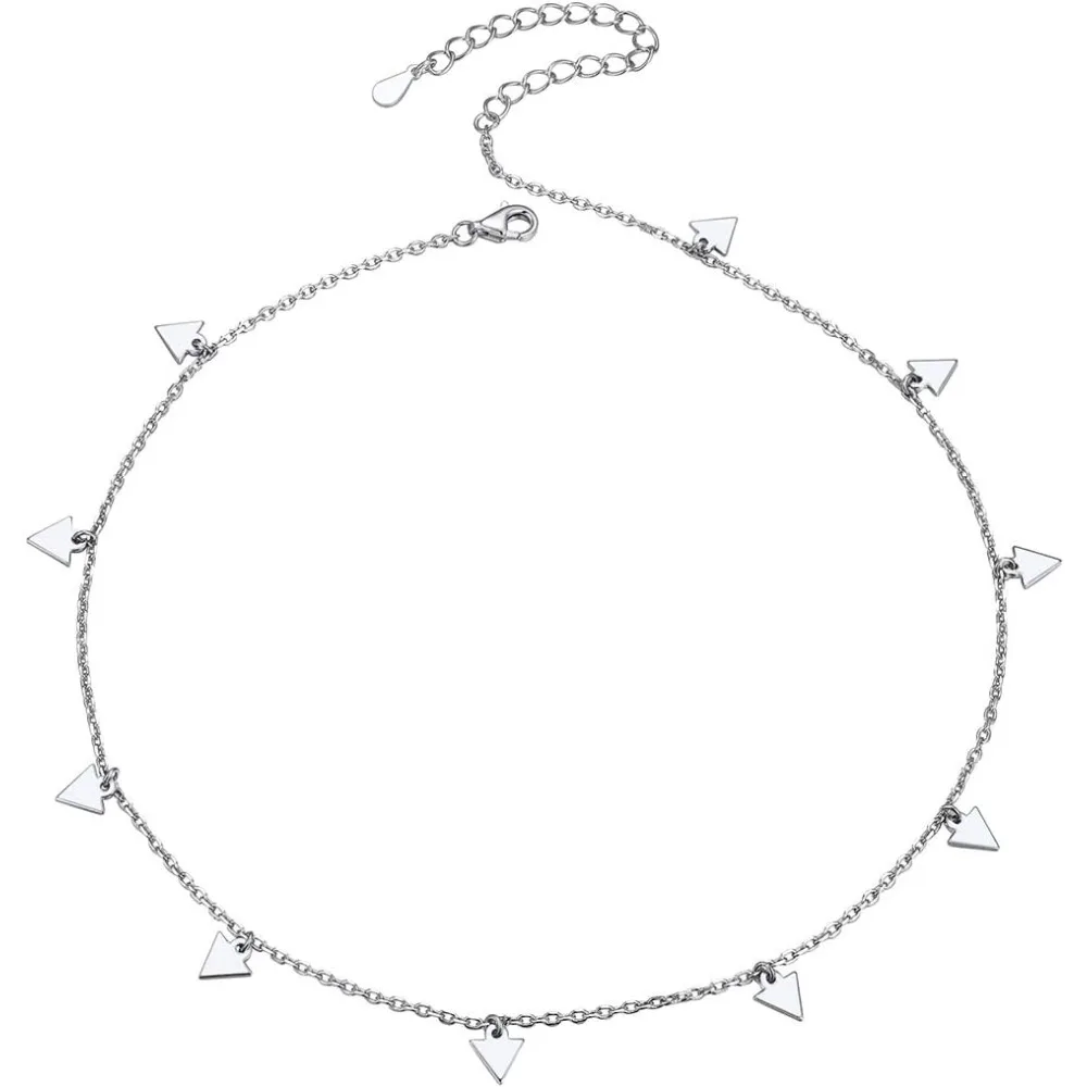 

925 Sterling Silver Chain Choker Necklace, Dainty Triangle Necklace 13 Inches