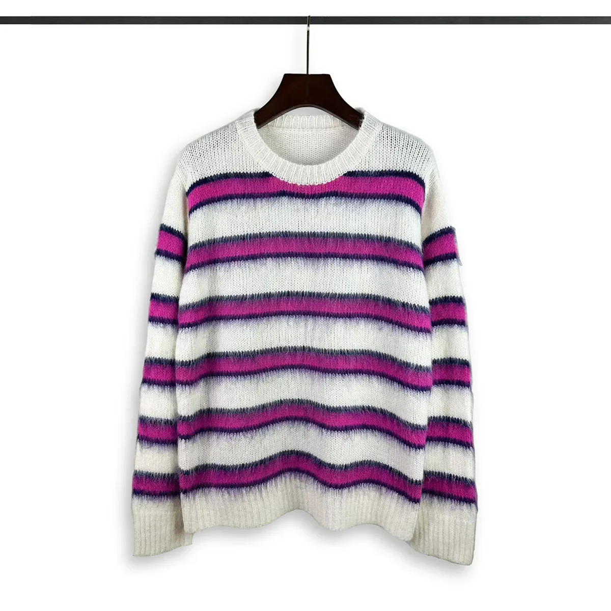 High Street Color Match Striped Autumn and Winter Woolen Sweater for Men and Women Patchwork Baggy Crew Neck Knitted Sweater